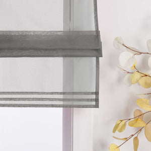Roman Shade Tab-Top Curtain Solid Color Sheer Voile with Decorative Folds 1 Piece - Gray, H x W 155 x 100cm