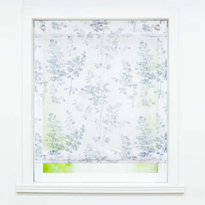 Roman Shade No-Drill Grommet Hook Hanging with Ink-Painting Design Sheer - Gray, W x H 80 x 140cm