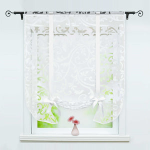 Roman Shade with Rod Pocket with Floral Pattern 1 Piece - White, W x H 60 x 140cm