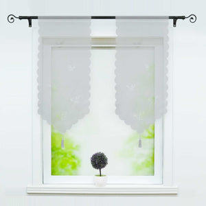 Cafe Curtain with Butterfly Design Triangular Hem 1 Piece - Gray, W x H 60 x 120cm