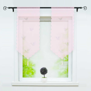 Cafe Curtain with Butterfly Design Triangular Hem 1 Piece - Pink, W x H 40 x 90cm