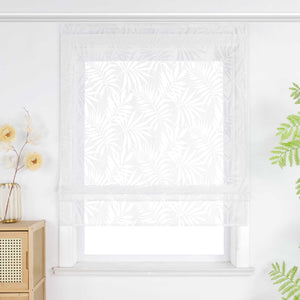 Roman Shade with Leaf Pattern and Hook-and-Loop Tape - White, W x H 80 x 140cm