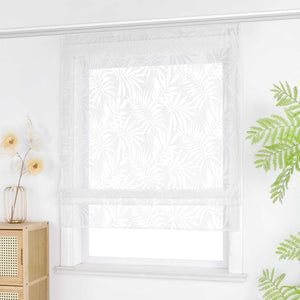 Roman Shade with Leaf Pattern and Hook-and-Loop Tape - White, W x H 100 x 140cm