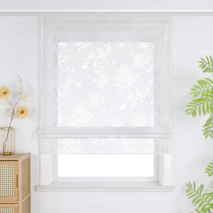 Roman Shade with Rose Pattern & Hook-and-Loop Hanging - White, W x H 60 x 140cm