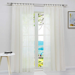 Curtain Set of 2 Voile Curtains with Stripes Sheer - White, Curtain-Tape Panel
