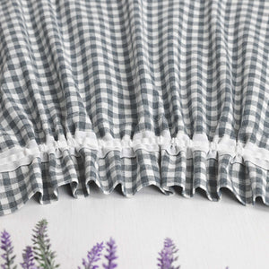 Short Curtains in Valance Style with Check Pattern Set of 2 - Beige, H x W 90 x 90cm