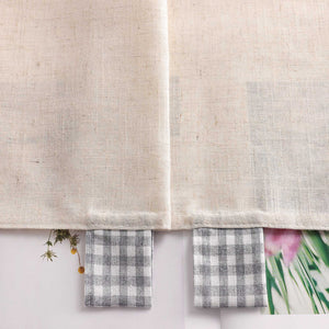 Cafe Curtain with Tab-Top Hanging/ Checked in Linen-Look Fabric - Gray, H x W 90 x 90cm