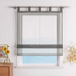 Roman Shade Tab-Top Curtain Solid Color Sheer Voile with Decorative Folds 1 Piece - Gray, H x W 155 x 45cm