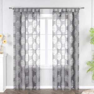 Curtain with Wavy Circle Pattern - Tab-Top Hanging - White, W x H 140 x 145cm