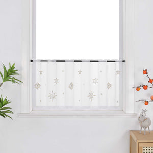 Cafe Curtain Sheer Christmas with Embroidered Star Pattern - silver, W x H 120 x 30cm