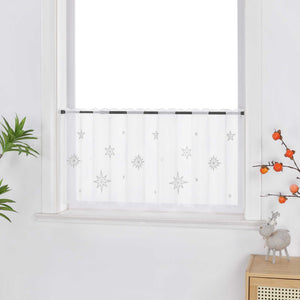 Cafe Curtain Sheer Christmas with Embroidered Star Pattern - silver, W x H 90 x 45cm