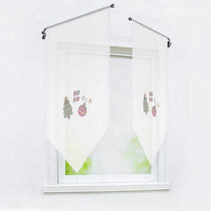 Cafe Curtain Christmas 1 Piece with Fir Tree and Christmas Ornament Embroidery - White, W x H 40 x 60cm