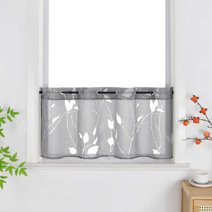 Cafe Curtain Semi-Sheer Leaf Pattern with Grommet Hanging - Gray, H x W 45 x 90cm
