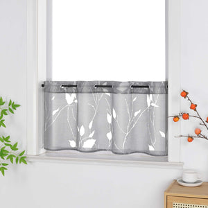 Cafe Curtain Semi-Sheer Leaf Pattern with Grommet Hanging - Gray, H x W 30 x 120cm
