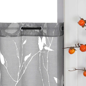 Cafe Curtain Semi-Sheer Leaf Pattern with Grommet Hanging - Gray, H x W 45 x 120cm