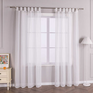 Tab-Top Curtain with Stripes Solid Color Sheer Light-Filtering - White, W x H 140 x 175cm