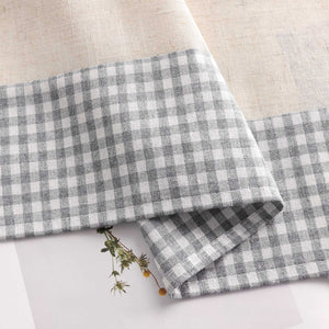 Cafe Curtain with Tab-Top Hanging/ Checked in Linen-Look Fabric - Gray, H x W 90 x 110cm