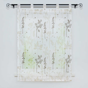 Roman Shade with Tab-Top Hanging with Chinese-Lantern Flower Pattern Semi-Sheer