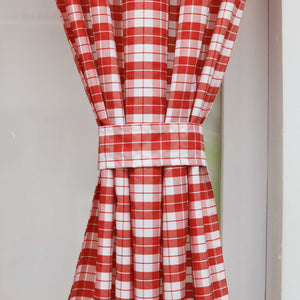 Cafe Curtains in Country Style with Check Pattern Set of 2 - Red, W x H 100 x 125cm