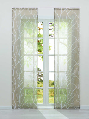 Tab-Top Curtain Panel with Branch Pattern Light-Filtering Set of 2