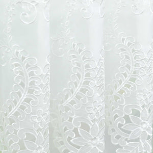 Cafe Curtain with Rod Pocket Short with Floral Pattern - White, W x H 150 x 75cm