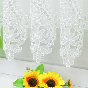 Cafe Curtain with Rod Pocket Short with Floral Pattern - White, W x H 150 x 150cm