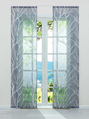 Tab-Top Curtain Panel with Branch Pattern Light-Filtering Set of 2 - Gray, H x W 245 x 57 cm
