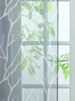 Tab-Top Curtain Panel with Branch Pattern Light-Filtering Set of 2 - Brown, H x W 175 x 57 cm