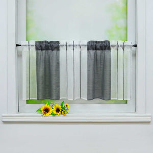 Cafe Curtain Gatherable White Stripe Pattern Semi-Sheer 1 Piece - Gray, W x H 120 x 30cm