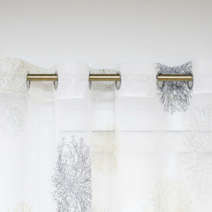 Curtain with Floral Pattern and Curtain Tape - Grommet Panel, Gray