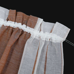 Cafe Curtain Gatherable White Stripe Pattern Semi-Sheer 1 Piece - Brown, W x H 145 x 60cm