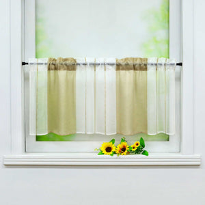 Cafe Curtain Gatherable White Stripe Pattern Semi-Sheer 1 Piece - Sand, W x H 120 x 30cm