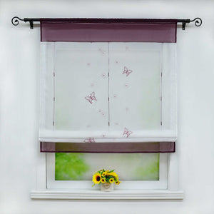 Roman Shade with Rod Pocket Voile Kitchen Curtains Modern with Embroidery Sheer 1 Piece - Purple, W x H 60 x 120cm