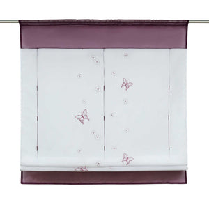 Roman Shade with Rod Pocket Voile Kitchen Curtains Modern with Embroidery Sheer 1 Piece - Purple, W x H 80 x 100cm