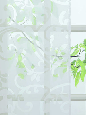 Hook-and-Loop Sliding Panel Curtains with Floral Pattern Set of 2 - White, W x H 57 x 225cm