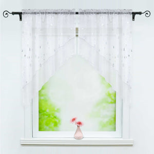 Cafe Curtain Double-Layer Voile Arch with Shimmering Circle Pattern - Silver, W x H 80 x 80cm