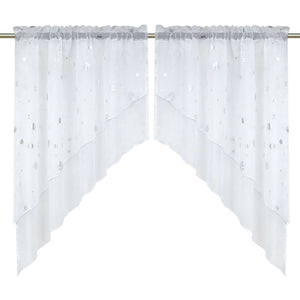 Cafe Curtain Double-Layer Voile Arch with Shimmering Circle Pattern - Silver, W x H 120 x 125cm