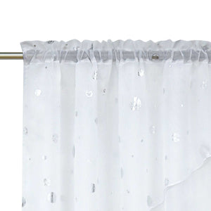 Cafe Curtain Double-Layer Voile Arch with Shimmering Circle Pattern - Silver, W x H 120 x 145cm