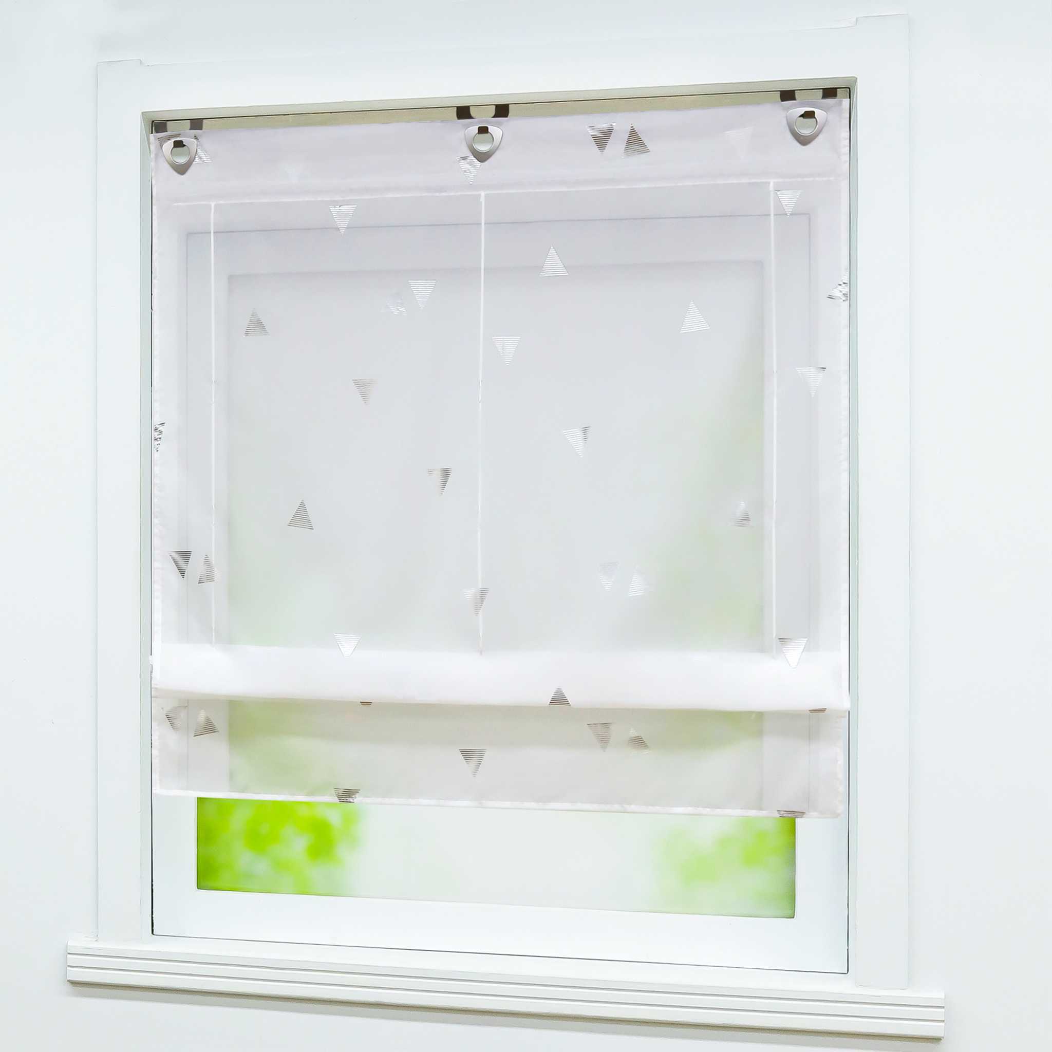 Roman Shade No-Drill with Hook Hanging Voile Grommet with Shimmer Print 1 Piece - White, W x H 60 x 130cm