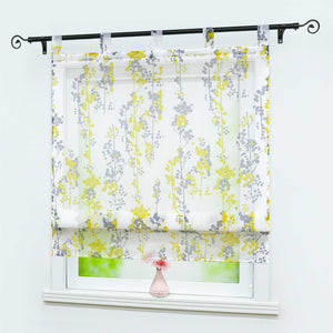 Roman Shade with Tab-Top Hanging Voile with Blueberry Pattern - Yellow, W x H 80 x 140cm