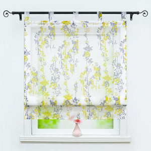 Roman Shade with Tab-Top Hanging Voile with Blueberry Pattern - Yellow, W x H 140 x 140cm