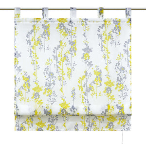 Roman Shade with Tab-Top Hanging Voile with Blueberry Pattern - Yellow, W x H 120 x 140cm