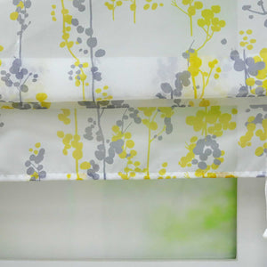 Roman Shade with Tab-Top Hanging Voile with Blueberry Pattern