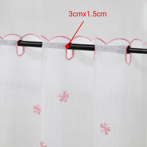 Cafe Curtain with Floral Pattern Embroidery in Country Style - Pink, H x W 30 x 120cm