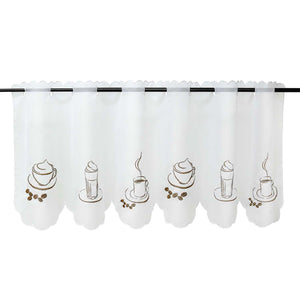 Cafe Curtain with Floral Pattern Short Light-Filtering 1 Piece - White, H x W 45 x 90cm