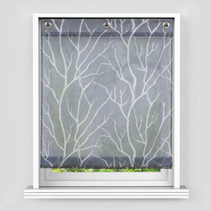 Roman Shade with U-Hooks Semi-Sheer Branch Pattern Light-Filtering 1 Piece - White, H x W 140 x 120cm