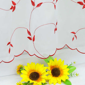 Cafe Curtain Voile with Leaf Embroidery - Red, H x W 45 x 90cm