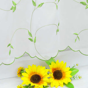 Cafe Curtain Voile with Leaf Embroidery - White, H x W 45 x 120cm