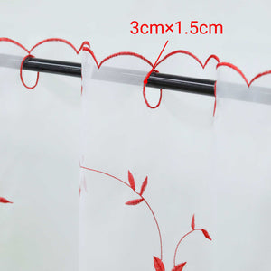 Cafe Curtain Voile with Leaf Embroidery - Red, H x W 45 x 120cm