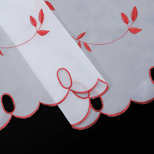 Cafe Curtain Voile with Leaf Embroidery - Red, H x W 60 x 120cm